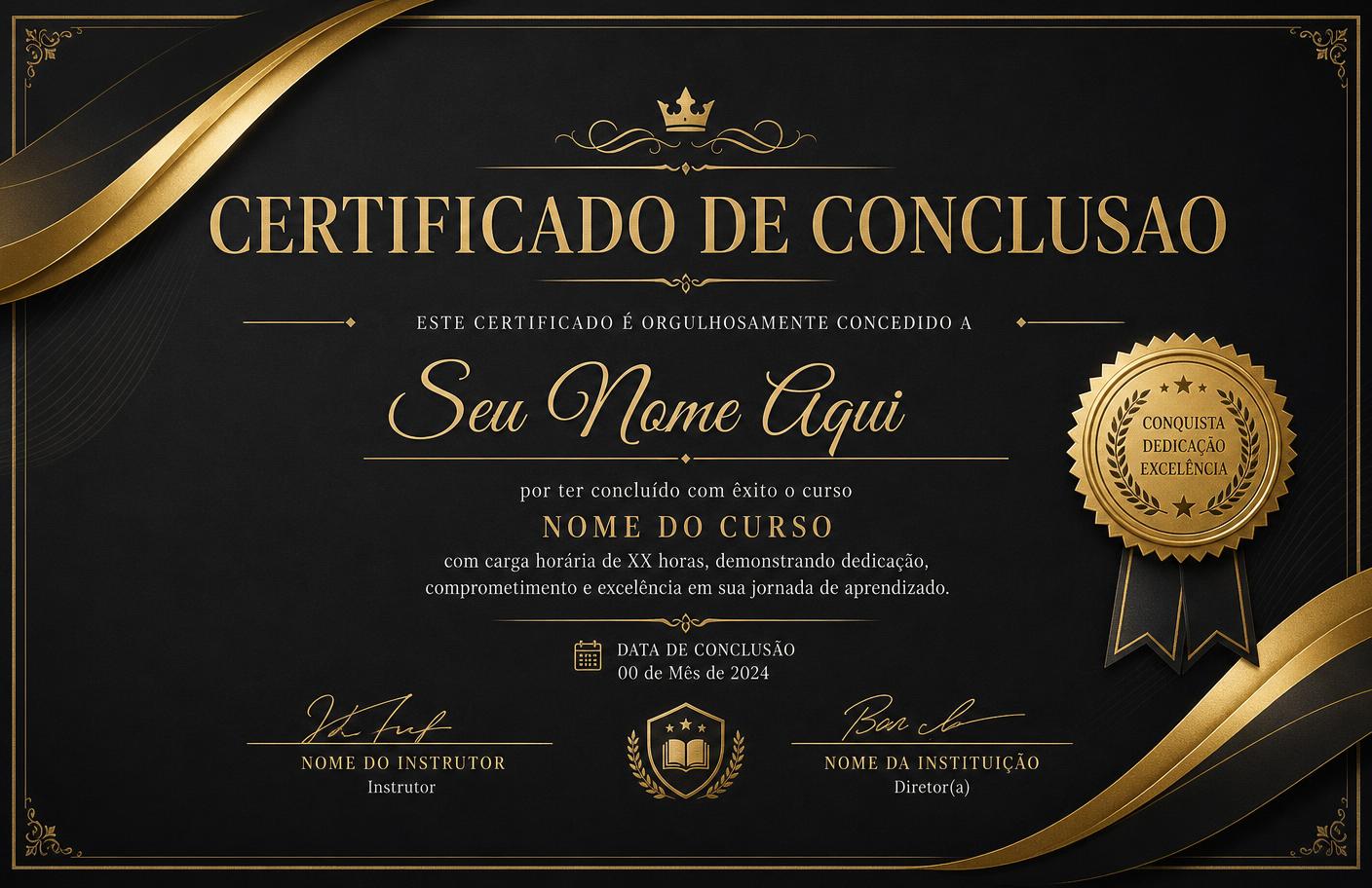 Modelo do certificado de conclusão da Masterclass Qazando